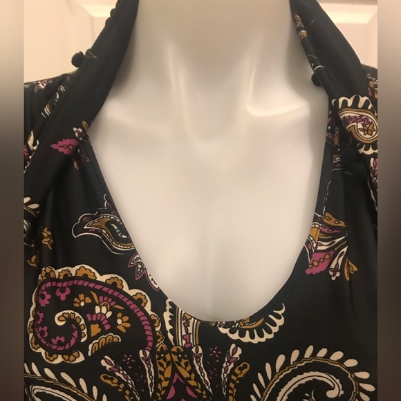 Bebe Black Paisley Multicoloured Tunic Long Sleeve Top with Neck Tie - Picture 9 of 12